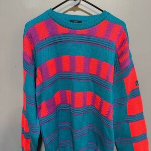 Vintage Demeter Neon Striped Men's Ski Sweater size L
